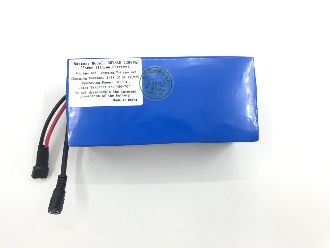Pacote de bateria de íons de lítio personalizado de 36V 8Ah Tipo azul para bicicleta elétrica