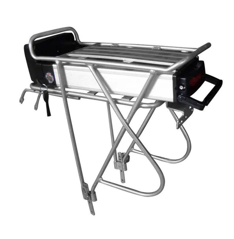 Bicicleta elétrica Bateria de íons de lítio 48V 36V Rack traseiro Alumínio em prata