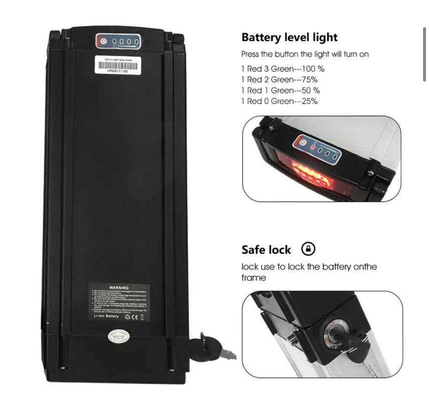 Eco-friendly Rear Rack E Bike Battery Pack Sliver Bateria de íons de lítio para bicicletas