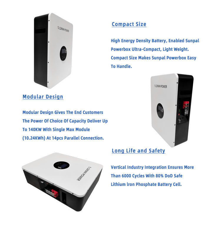 Bateria PowerWall 51.2V 100Ah Vida útil de ciclo longo Bateria de armazenamento de energia doméstica de íons de lítio