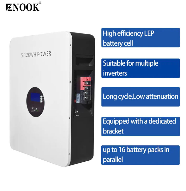LFP Bateria de armazenamento de energia doméstica 6000x Duração do ciclo 5.12kwh PowerWall 51.2V 100Ah Fornecimento de energia de emergência