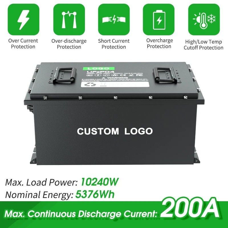 36V 48V 72V 96V 100Ah 200Ah 300Ah LiFePO4 Bateria de Carrinho de Golf Com 150A Descarga Contínua